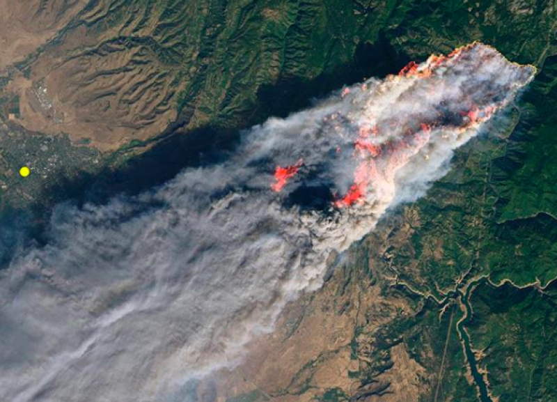 Aerial image of fire and smoke