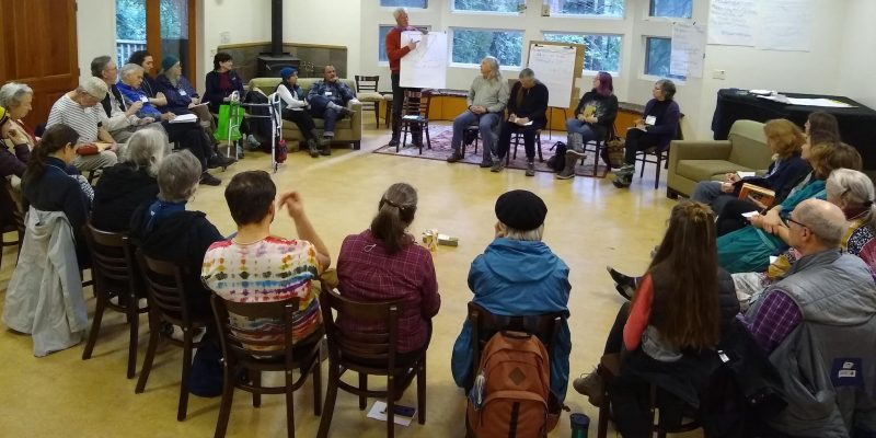 Group sitting in circle at Ben Lomond Quaker Center